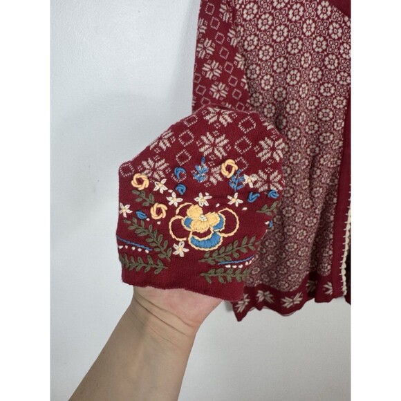 April Cornell Red Floral Embroidered Cardigan Sweater Cotton Size Medium - Picture 3 of 7